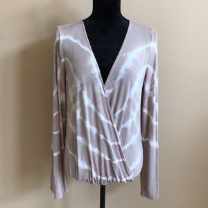 Delacy Wrap Draped Tie Dye Knit Top Flare Sleeves